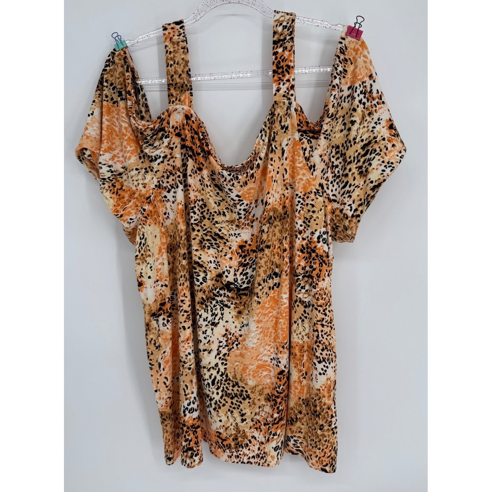 JM Collection Womens Orange Leopard Animal Print Cold Shoulder Top Plus Sz 3X